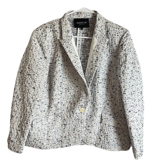LAFAYETTE 148 New York Riviera Multi Blazer Jacket Career White Blue Size 16